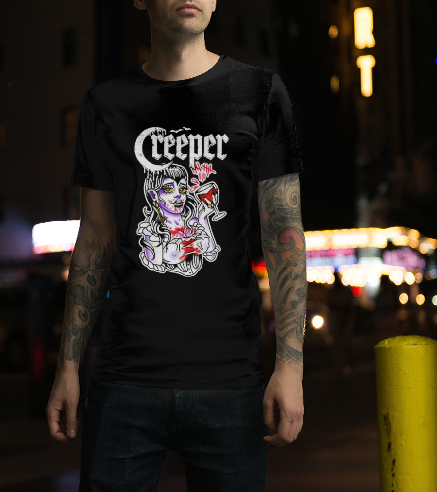 Creeper Gothic Vampire Woman With Bloody Drink T-Shirt