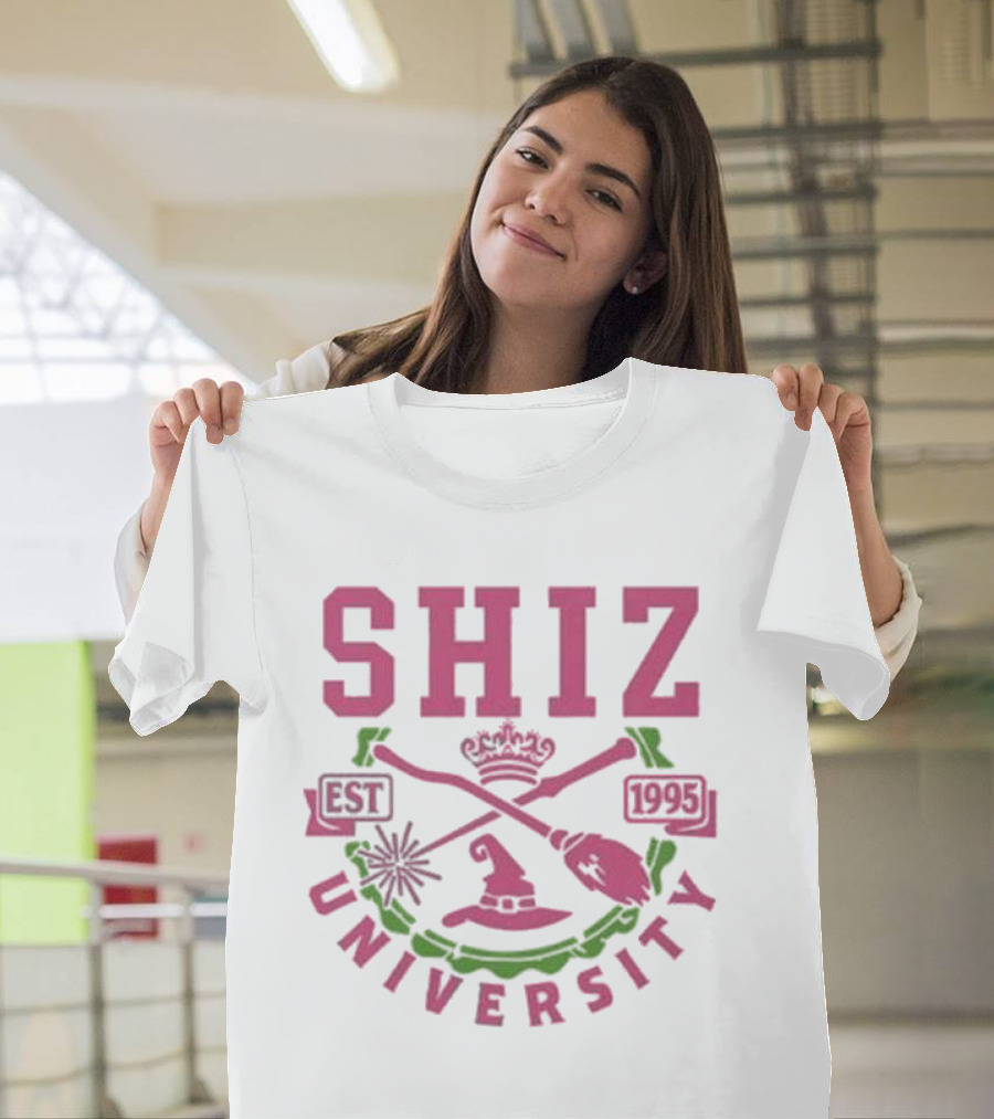 Shiz University Est 1995 Wicked Broom Wand Crown Hat Crest T-Shirt