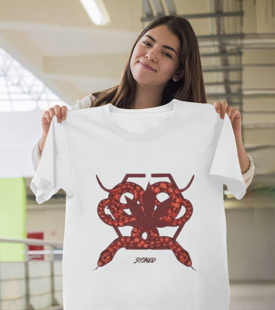 Stoned And Co Mystic Hexagon Snake with Leaf Motif T-Shirt