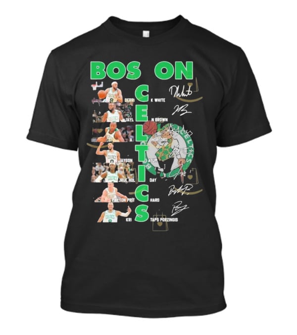 Boston Celtics Derrick White Jaylen Brown Jayson Tatum Jrue Holiday Al Horford Kris Porzingis Team Signatures T-Shirt