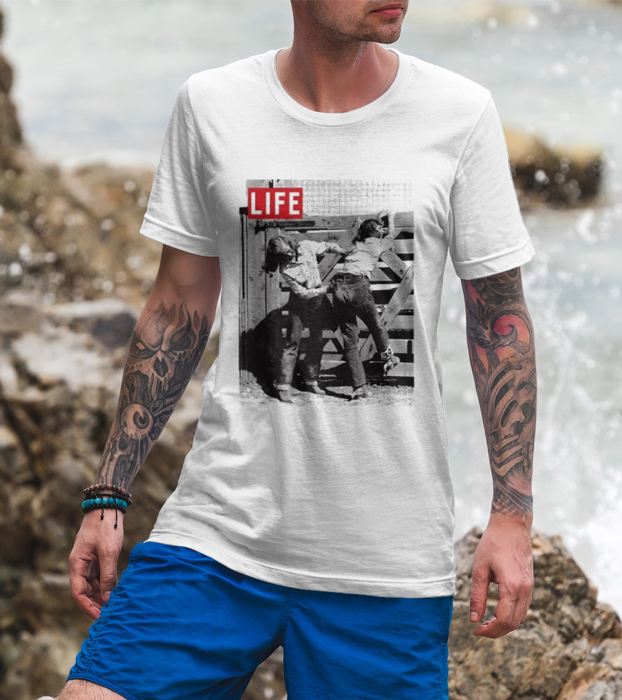 Life Magazine Cowboy Boys Playful Dust Off Fence Scene T-Shirt