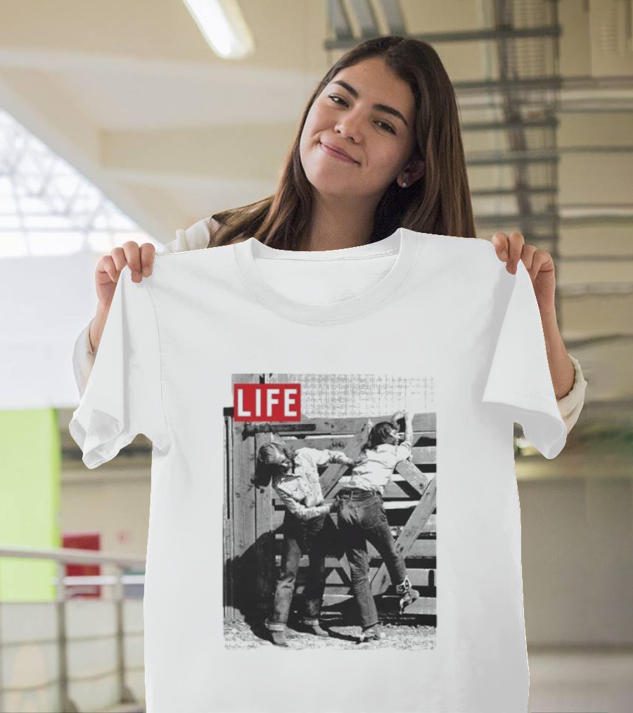 Life Magazine Cowboy Boys Playful Dust Off Fence Scene T-Shirt