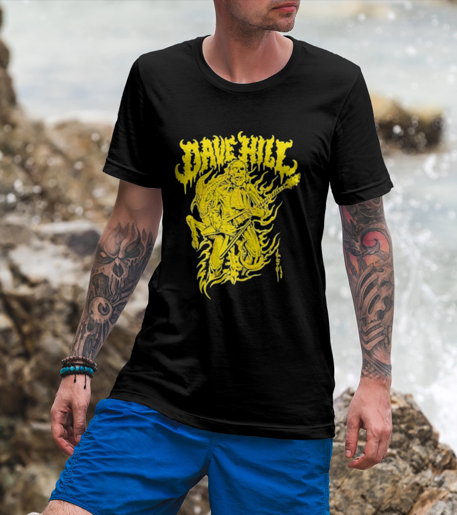 Dave Hill Skullface Yellow Flame Guitar Art By Tim Lehi T-Shirt