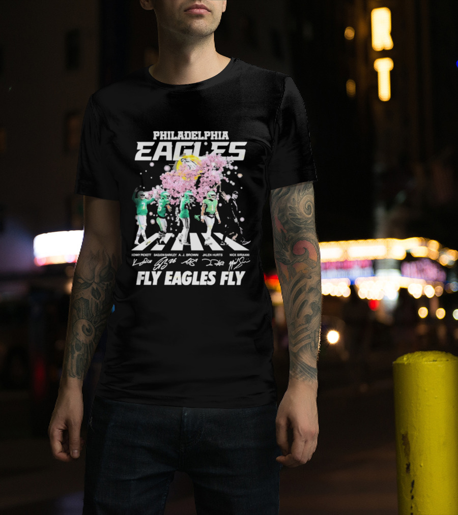 Philadelphia Eagles Fly Eagles Fly Kenny Pickett Saquon Barkley A.J. Brown Jalen Hurts Nick Sirianni Signatures T-Shirt
