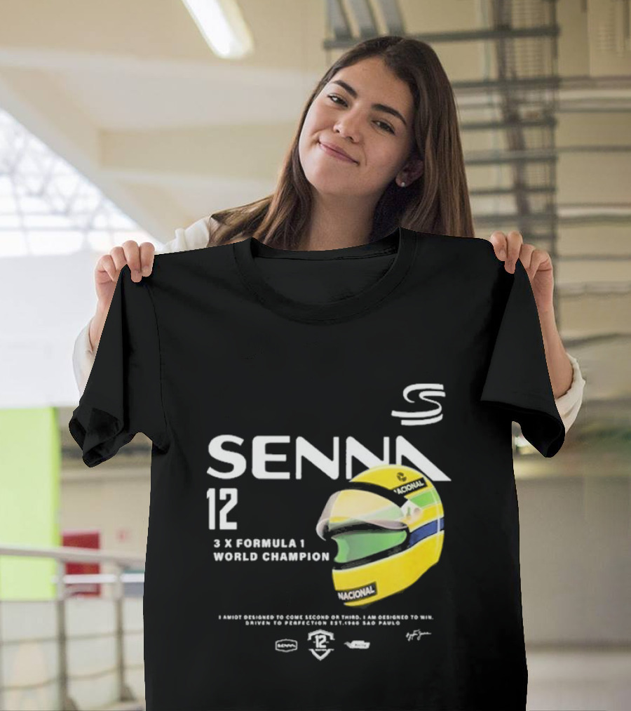 Senna 12 3x Formula 1 World Champion Driven to Perfection São Paulo Helmet T-Shirt