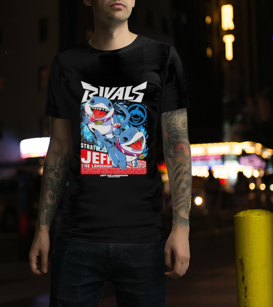 Rivals Stratbois Jeff The Land Shark Anime Style With Blue And Red Cartoon T-Shirt