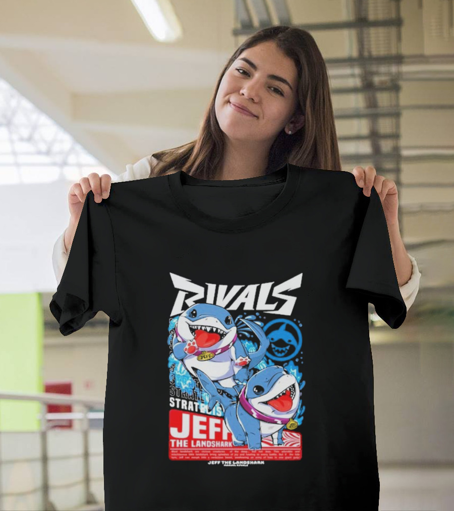 Rivals Stratbois Jeff The Land Shark Anime Style With Blue and Red Cartoon T-Shirt