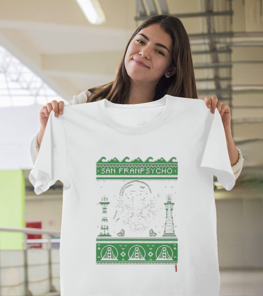 San Franpsycho Sfp Holiday Bridge Towers Snowflakes Green Holiday T-Shirt