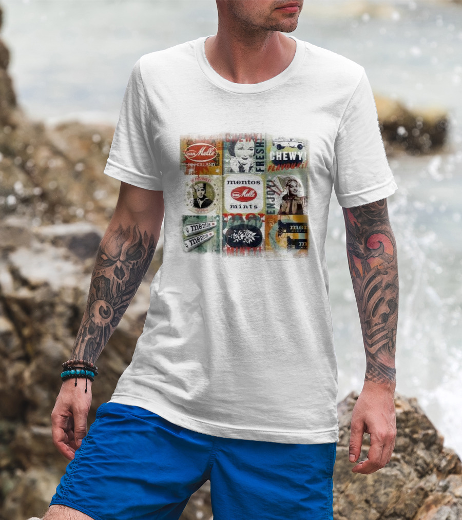 Van Melle Mentos Fresh Minty Chewy Flavours Collage Enjoy Holland Mints T-Shirt