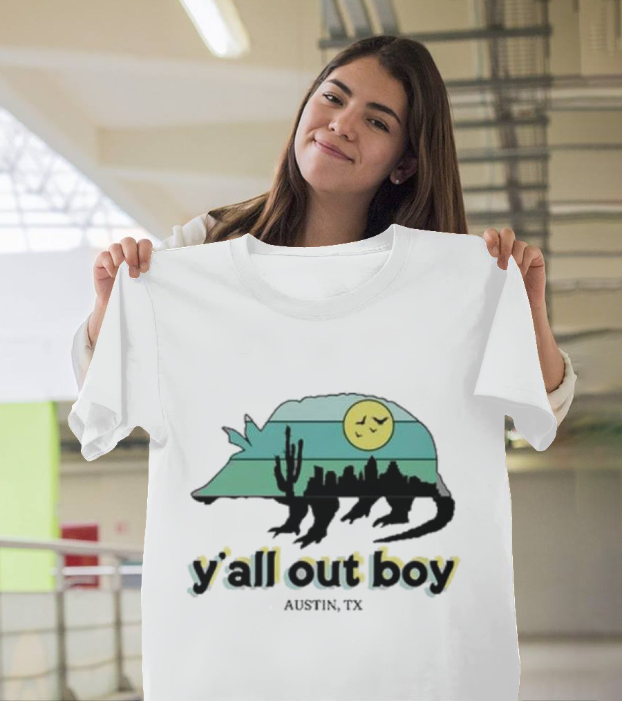 Y'All Out Boy Armadillo Sunset Skyline Cactus Austin Tx T-Shirt