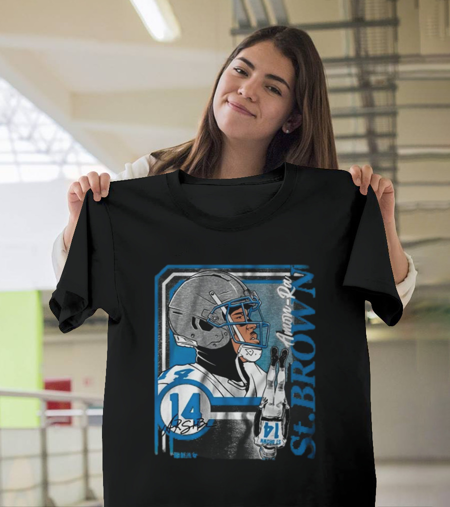 Amon-Ra St. Brown Number 14 Football Helmet Glove Collage T-Shirt