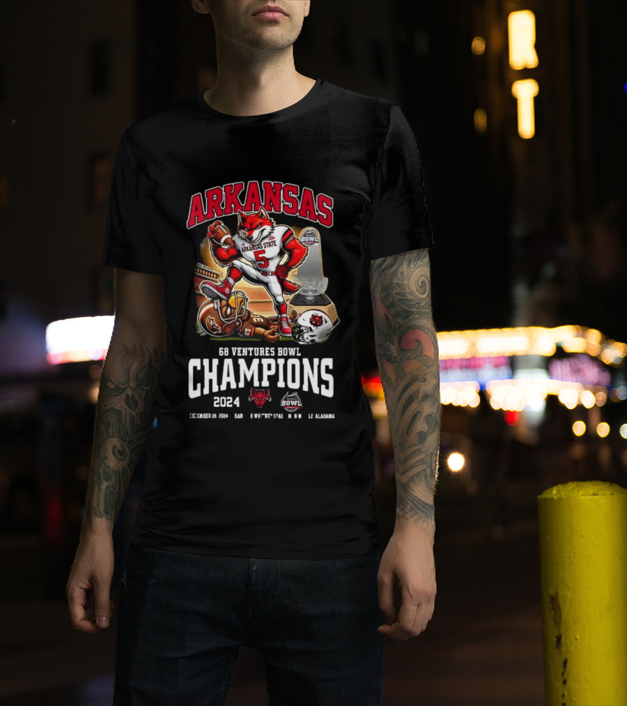 Arkansas State Red Wolves 68 Ventures Bowl Champions 2024 December 28 Football Victory T-Shirt