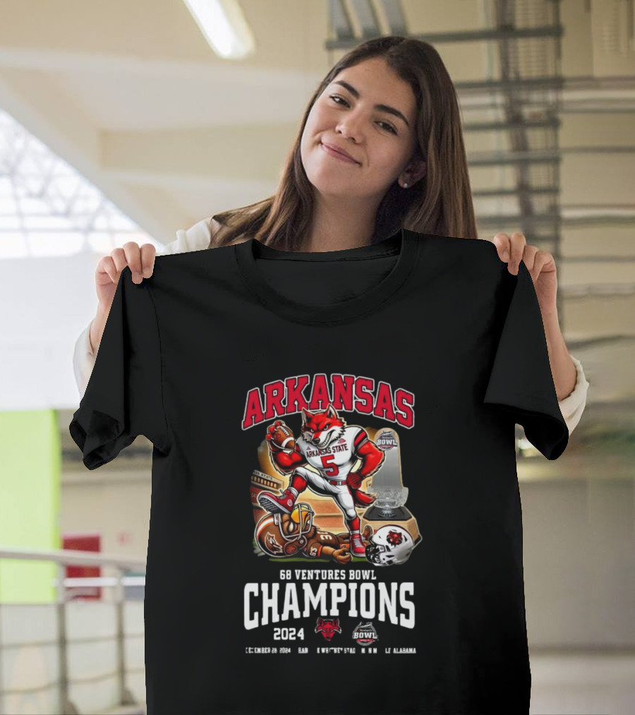 Arkansas State Red Wolves 68 Ventures Bowl Champions 2024 December 28 Football Victory T-Shirt