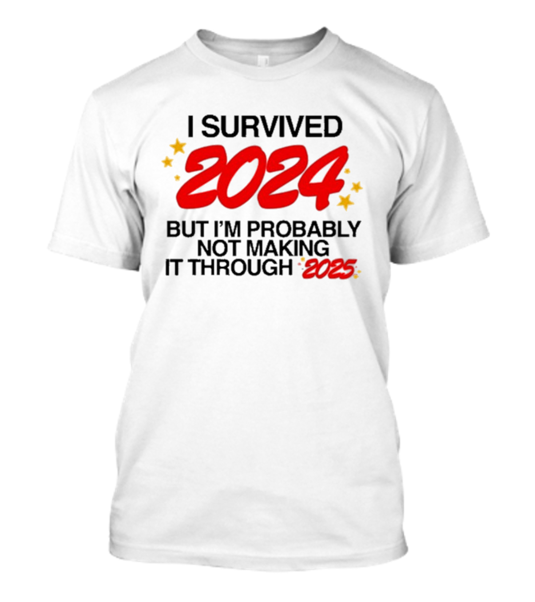 I Survived 2024 But I’m Probably Not Making It Through 2025 Stars Humor T-Shirt