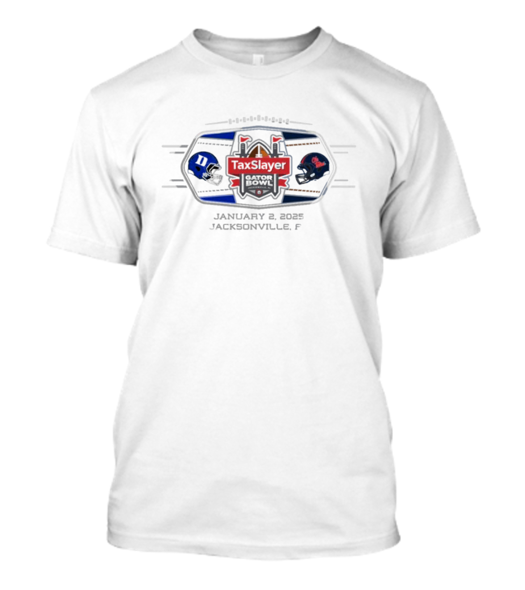 Ole Miss Rebels Vs Duke Blue Devils TaxSlayer Gator Bowl January 2, 2025 Jacksonville FL Helmets T-Shirt