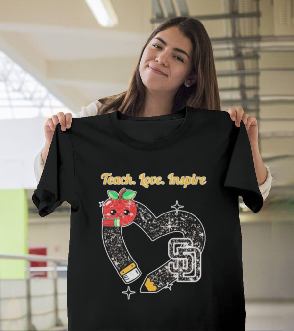 Teach Love Inspire San Diego Padres Sparkling Heart Apple Pencil T-Shirt