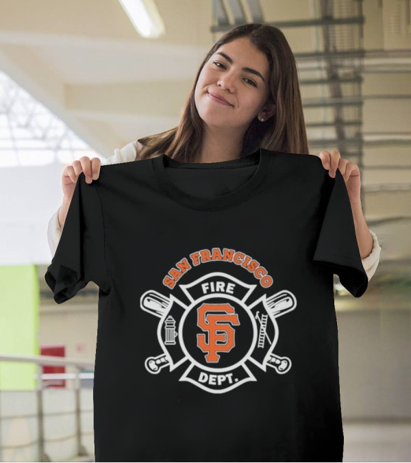 San Francisco Giants Fire Dept Firefighters SF Baseball Crossed Axes Ladder T-Shirt