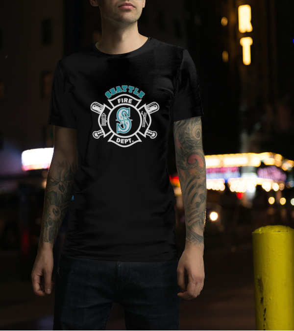 Seattle Mariners Fire Dept Firefighters Axes And Hydrant Emblem T-Shirt