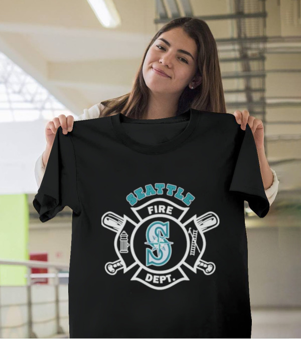 Seattle Mariners Fire Dept Firefighters Axes And Hydrant Emblem T-Shirt