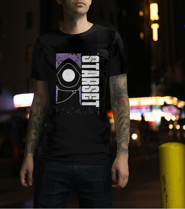 Starset Echo Purple Hooded Figure Bold White Text T-Shirt