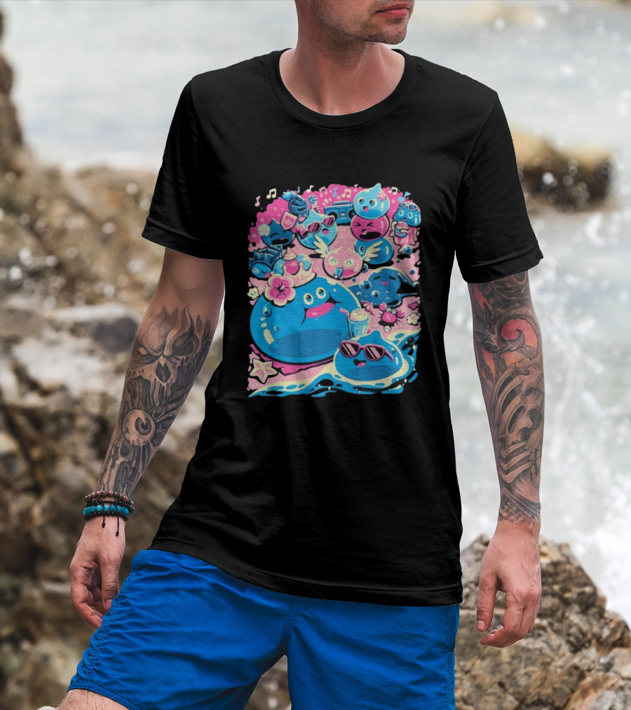 Summer Slimes Cute Blue And Pink Watercolor Style Festival Fun T-Shirt