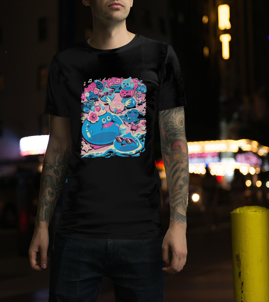 Summer Slimes Cute Blue And Pink Watercolor Style Festival Fun T-Shirt