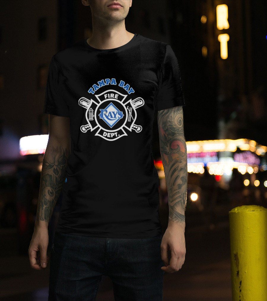 Tampa Bay Rays Fire Dept Firefighters Logo With Firefighter Emblem And Tools T-Shirt