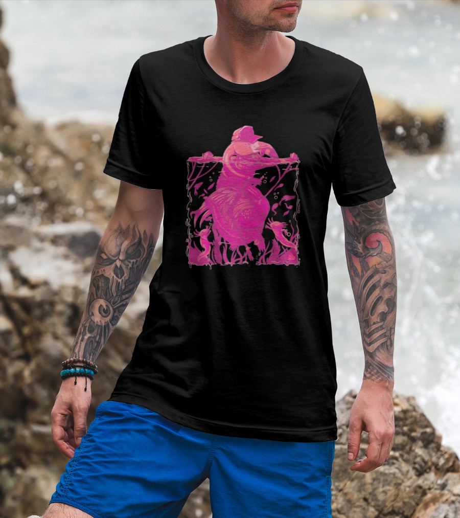 Ten Hundred Clever Girl Pink Dinosaur With Hat Underwater Artwork T-Shirt