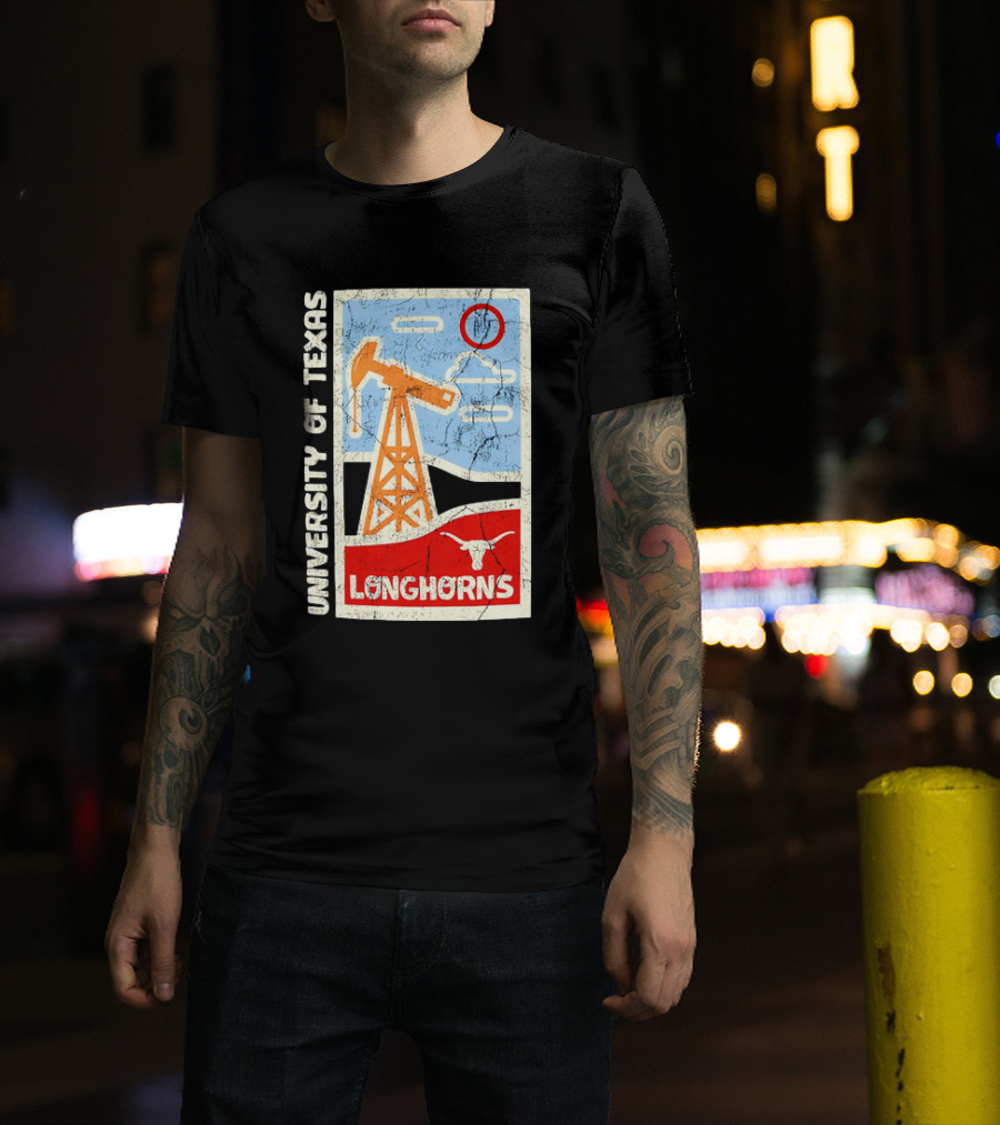 University Of Texas Longhorns Retro Oil Derrick And Bull Skull T-Shirt