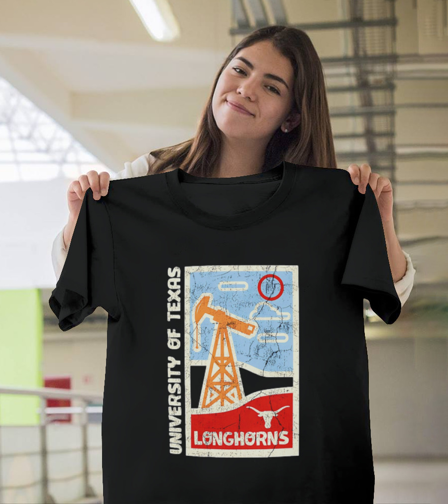 University Of Texas Longhorns Retro Oil Derrick And Bull Skull T-Shirt