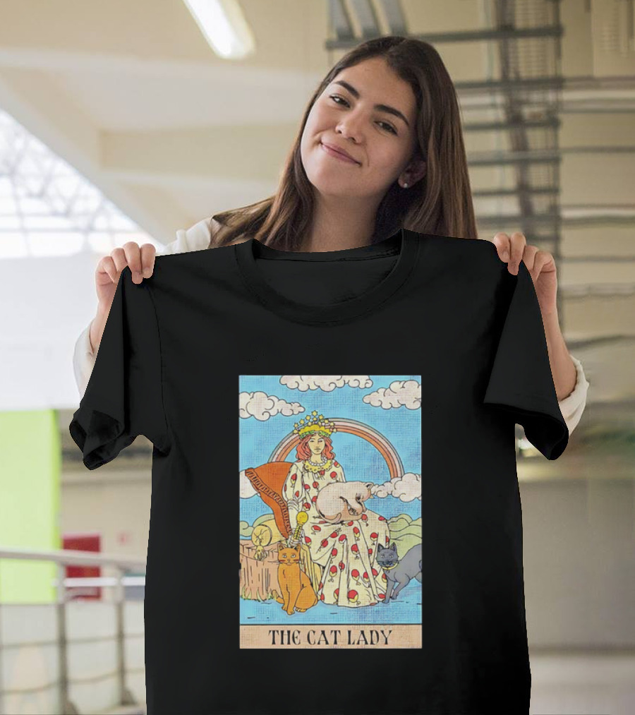 The Cat Lady Tarot Card Cats and Clouds Vintage Illustration T-Shirt