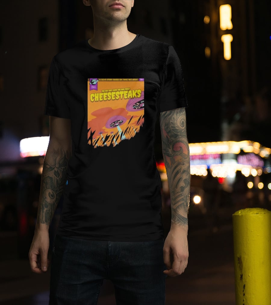 Philly Comics Alien UFO Cheesesteaks Abduction Sci-Fi Story Whiz With UFOs T-Shirt