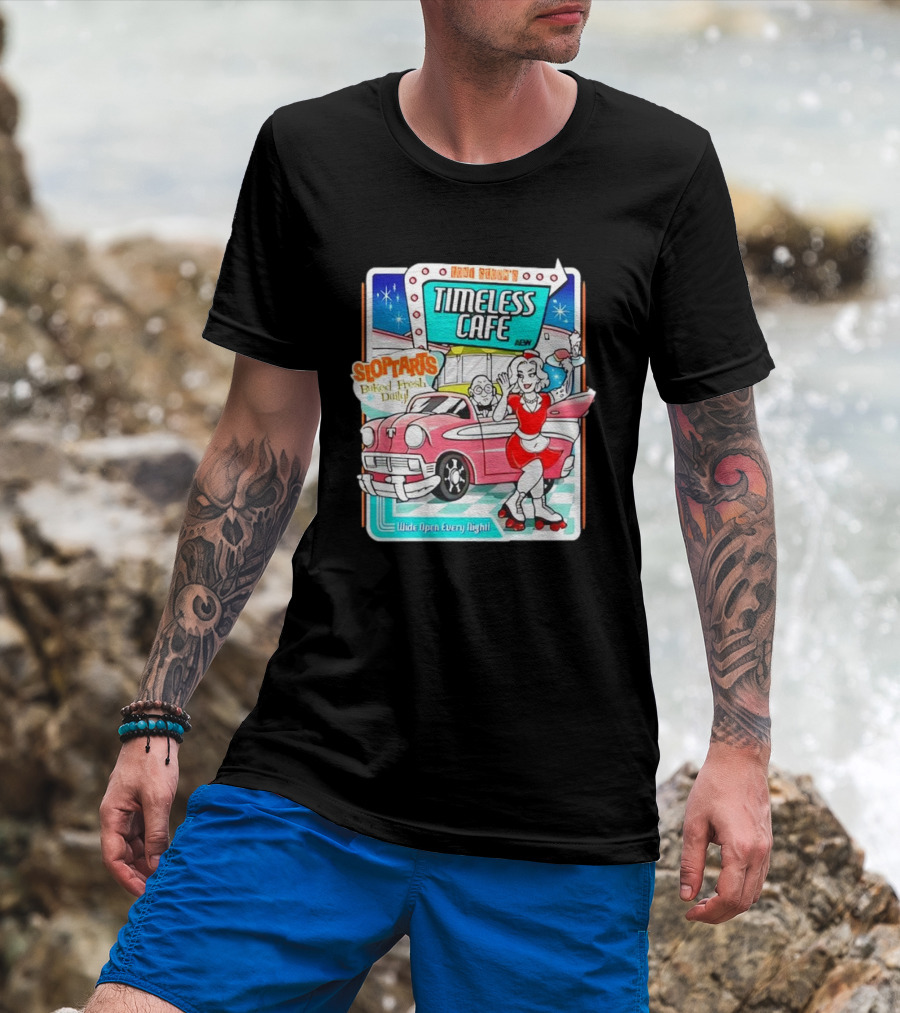 Kina Curvy's Timeless Cafe Sloptarts Baked Fresh Daily Wide Open Every Night Retro Diner Scene T-Shirt