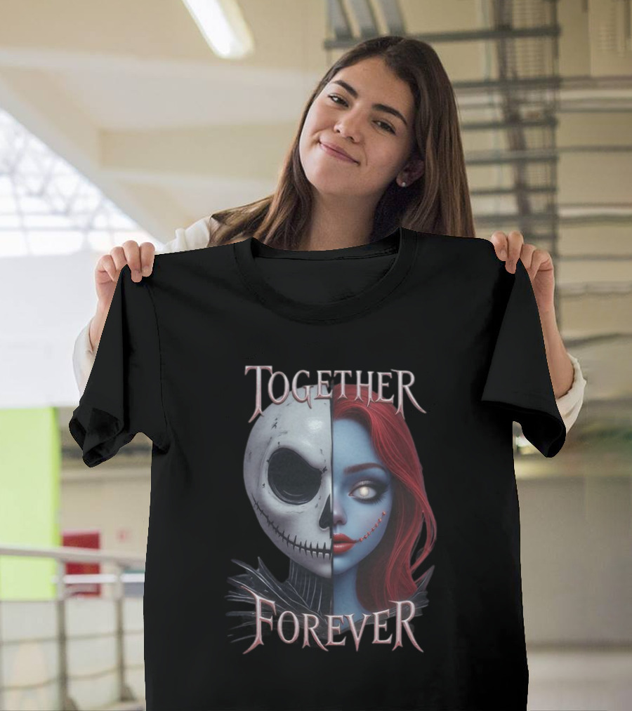 Together Forever Jack And Sally Half Face Mashup T-Shirt