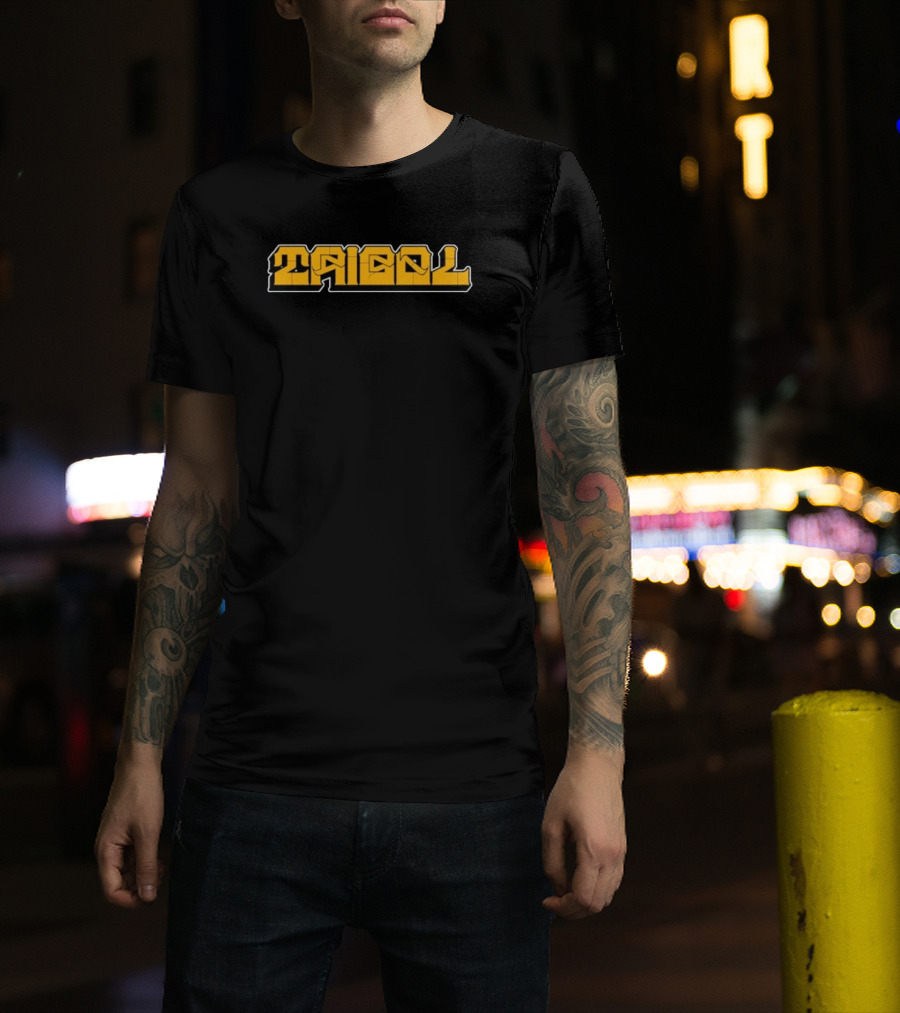 Tribal Gear Victim Gold Graffiti Font Bold Yellow Text T-Shirt