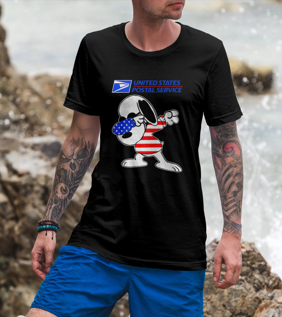 USPS United States Postal Service Snoopy Dabbing American Flag T-Shirt