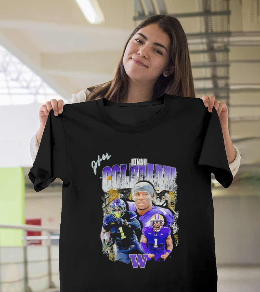 Jonah Coleman Washington Huskies Simply College Football W Player Signature T-Shirt