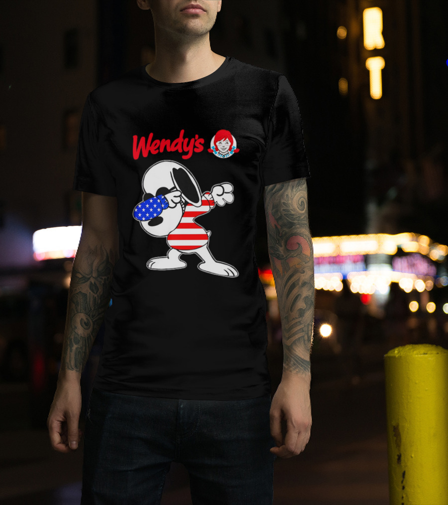 Wendy’s Snoopy Dabbing American Flag Stripes T-Shirt