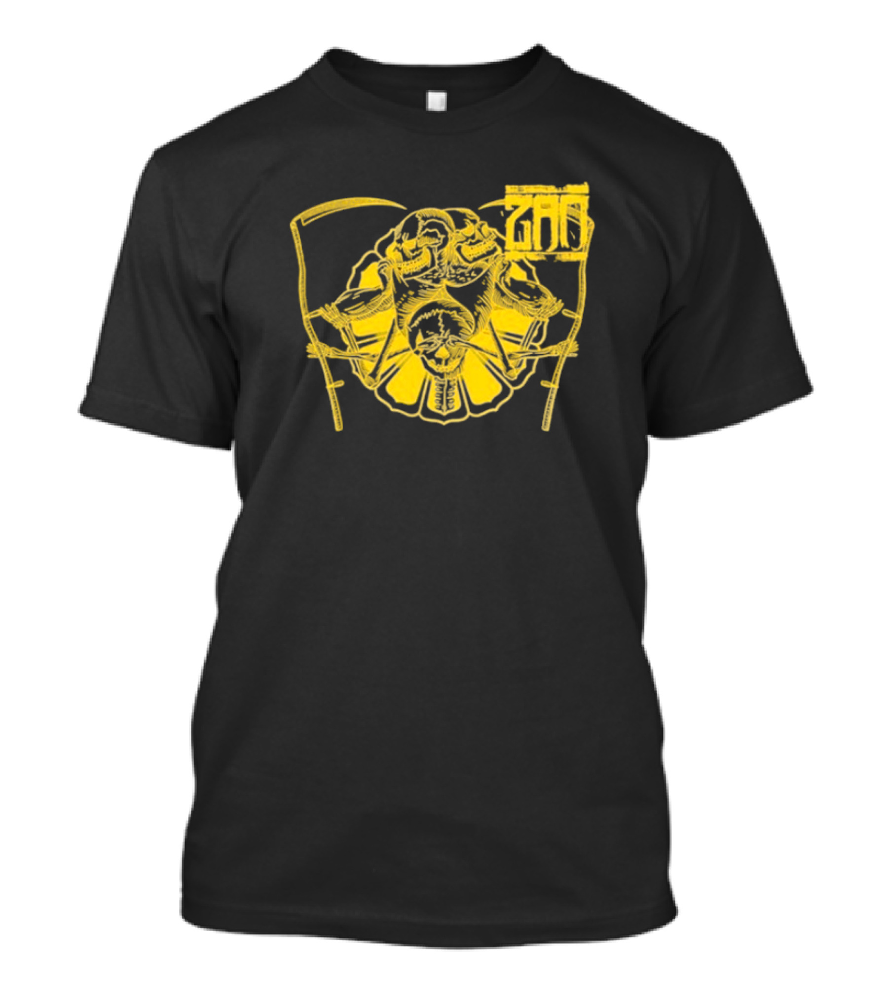 Zao Croatoan Skeleton With Scythe And Chains Monochrome Design T-Shirt