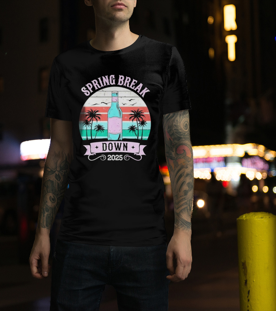 Spring Break Down 2025 Bottle Palms Retro Stripes Vintage Vibe T-Shirt