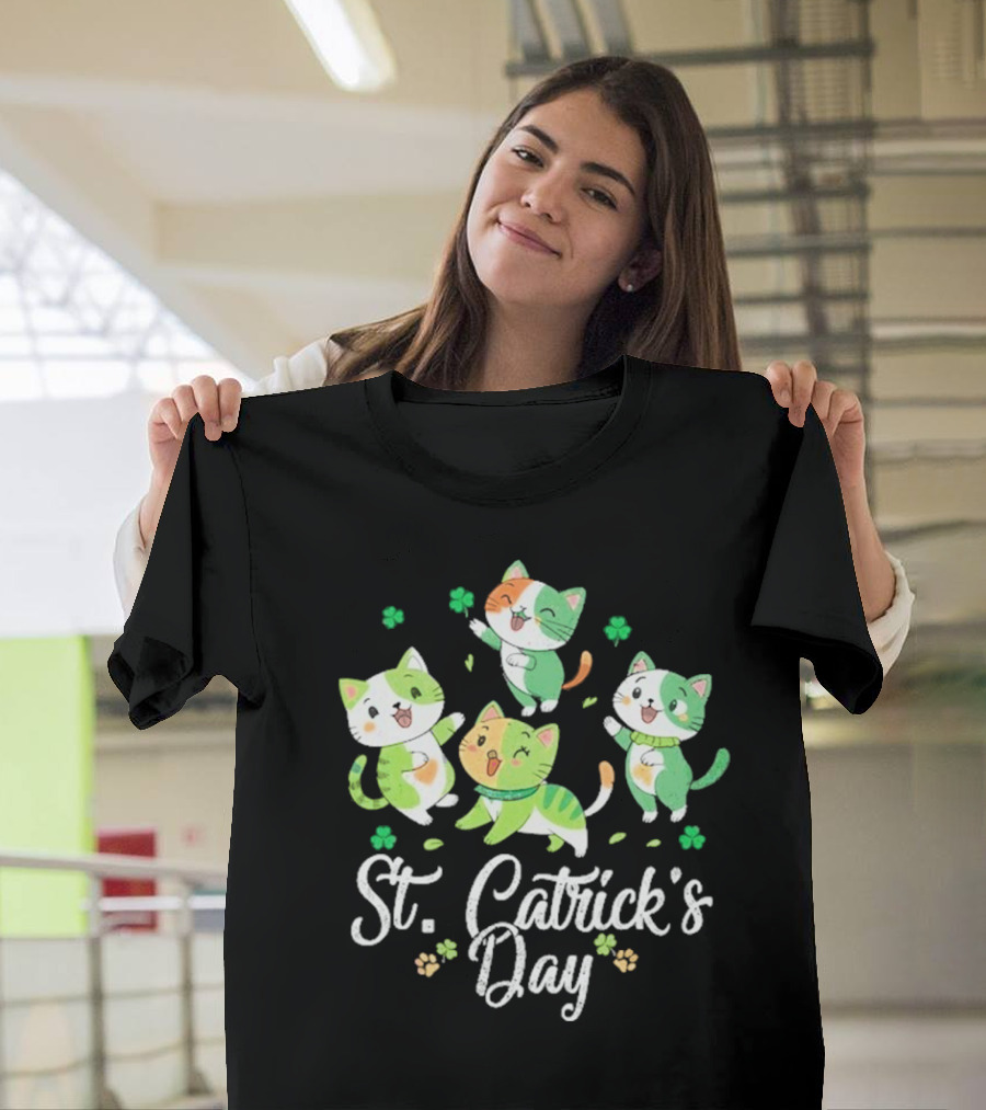 St Catricks Day Cats St Patricks Day Cat Lover St Pattys T-Shirt