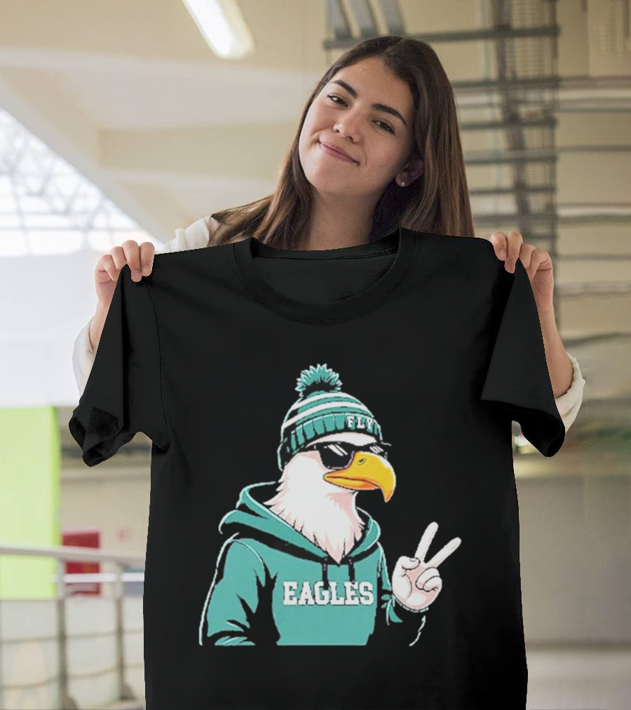Fly Eagles Beanie Sunglasses Peace Sign T-Shirt