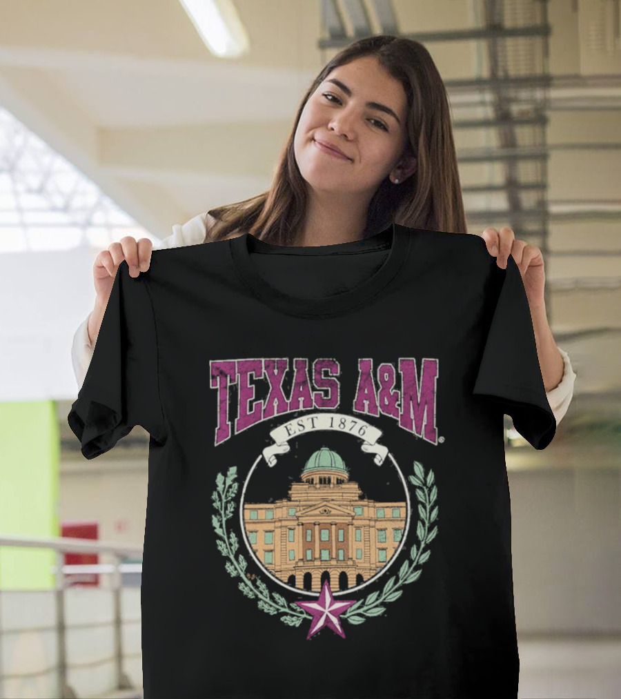 Texas A&M Academic Building Icon with Purple Star and Laurel Wreath T-Shirt