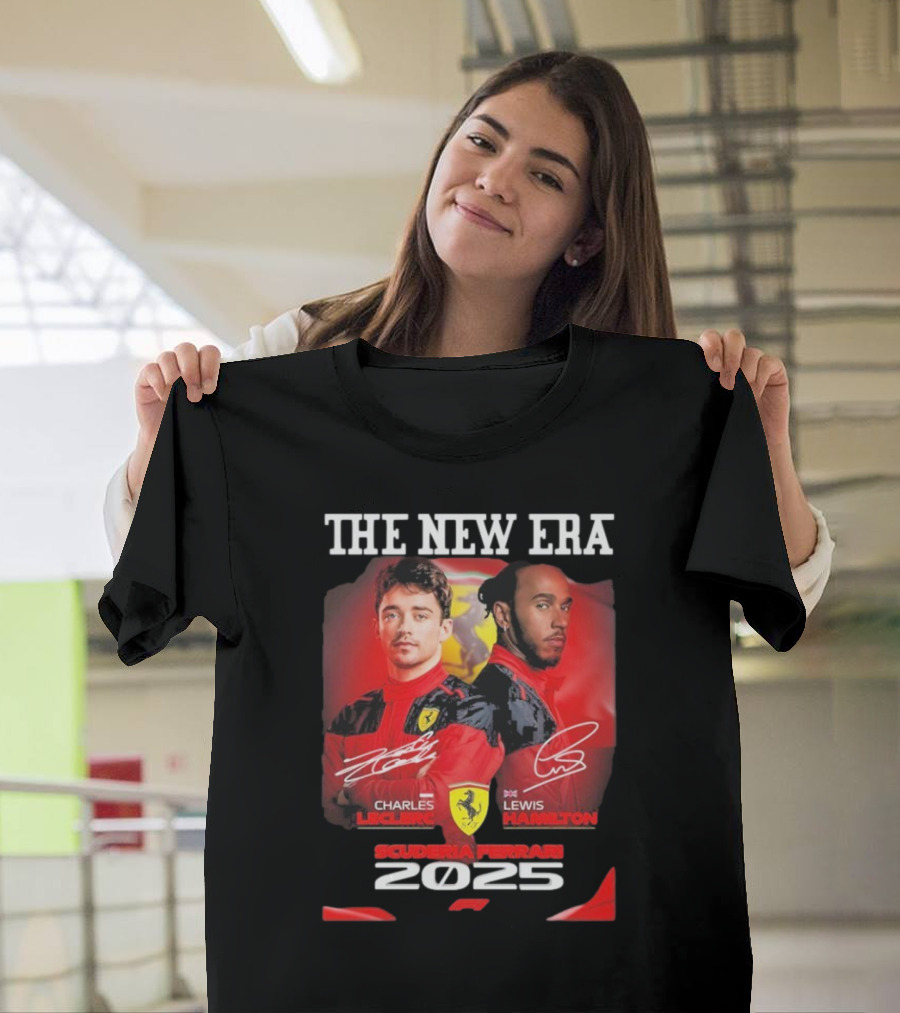 The New Era Charles Leclerc Lewis Hamilton Scuderia Ferrari 2025 T-Shirt