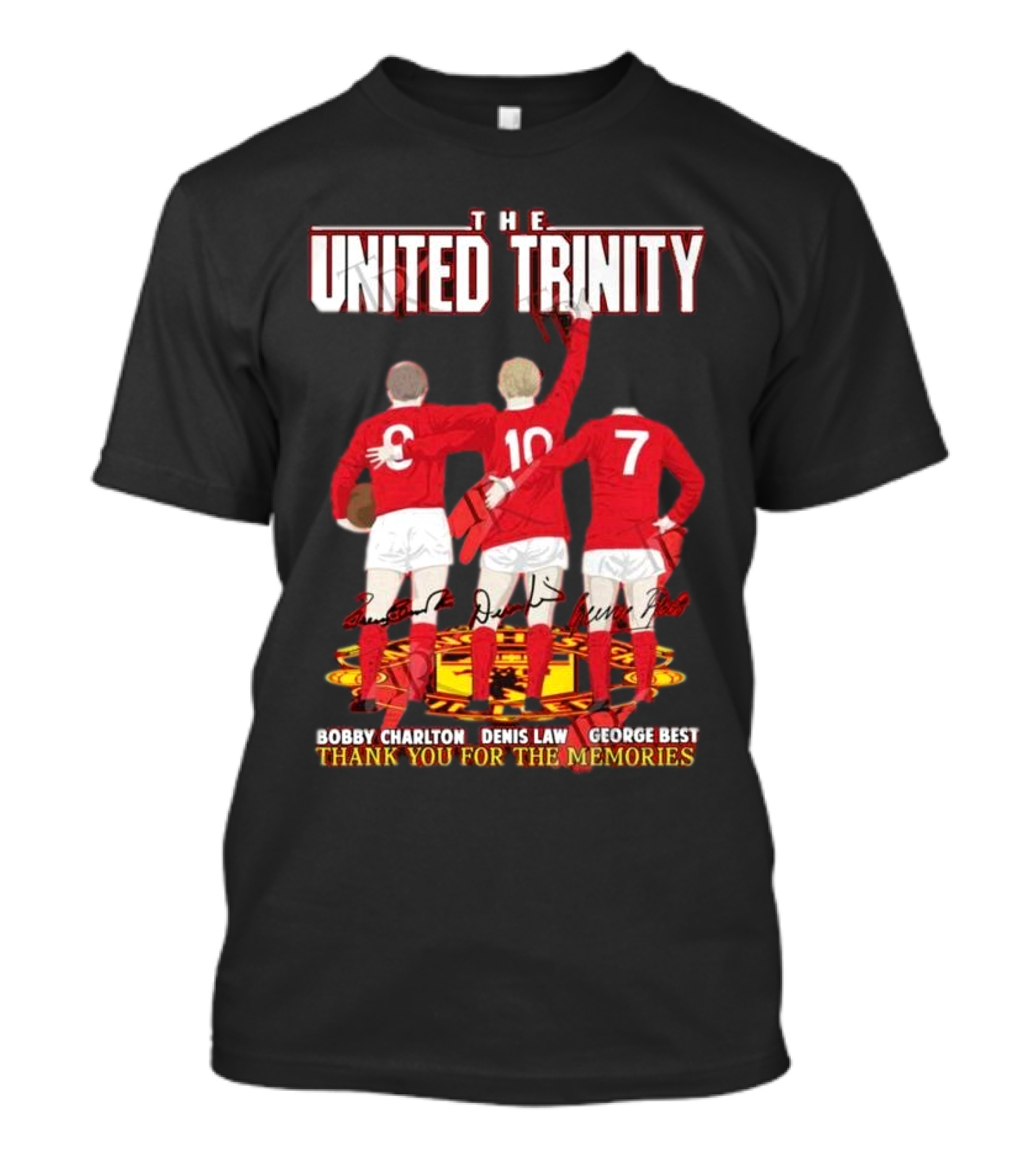 The United Trinity Bobby Charlton Denis Law George Best Thank You For The Memories T-Shirt