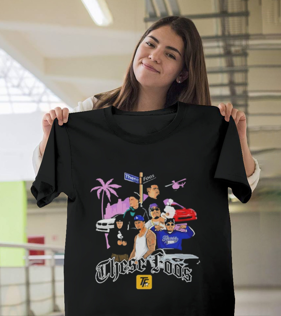 These Foos Street Style San Andreas Characters Palm Tree Helicopter Cars T-Shirt