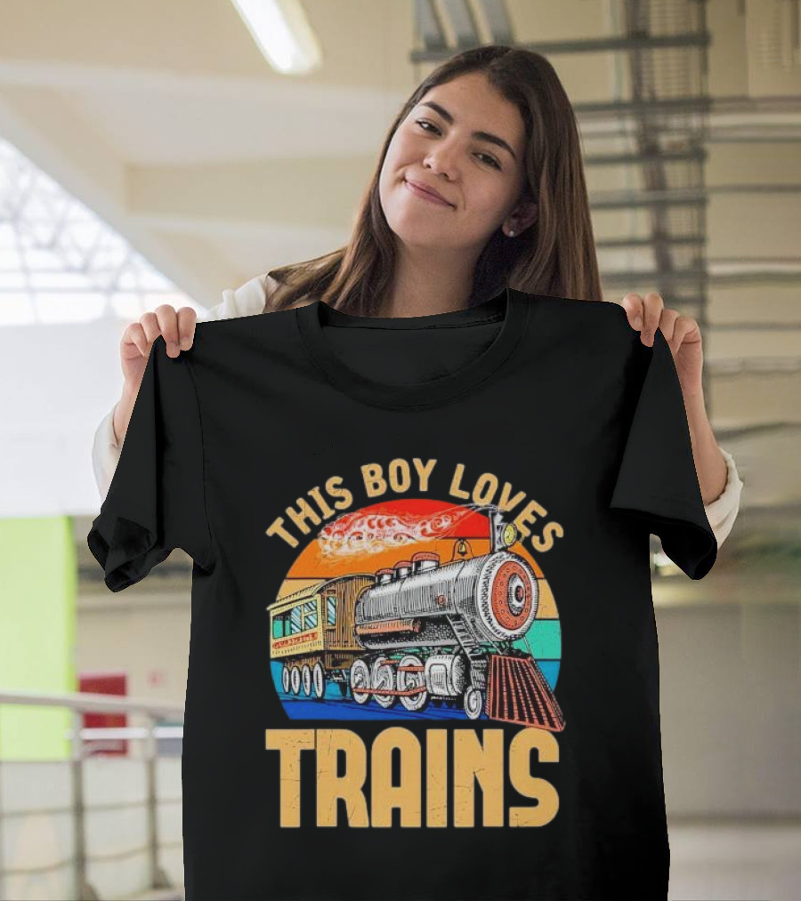 This Boy Loves Trains Vintage Steam Locomotive Railroad Enthusiast T-Shirt