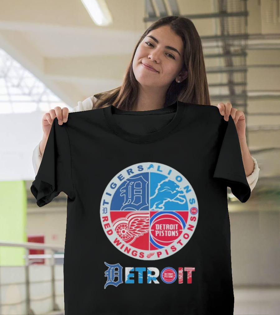 Tigers Lions Red Wings Pistons Detroit Sports Logos T-Shirt