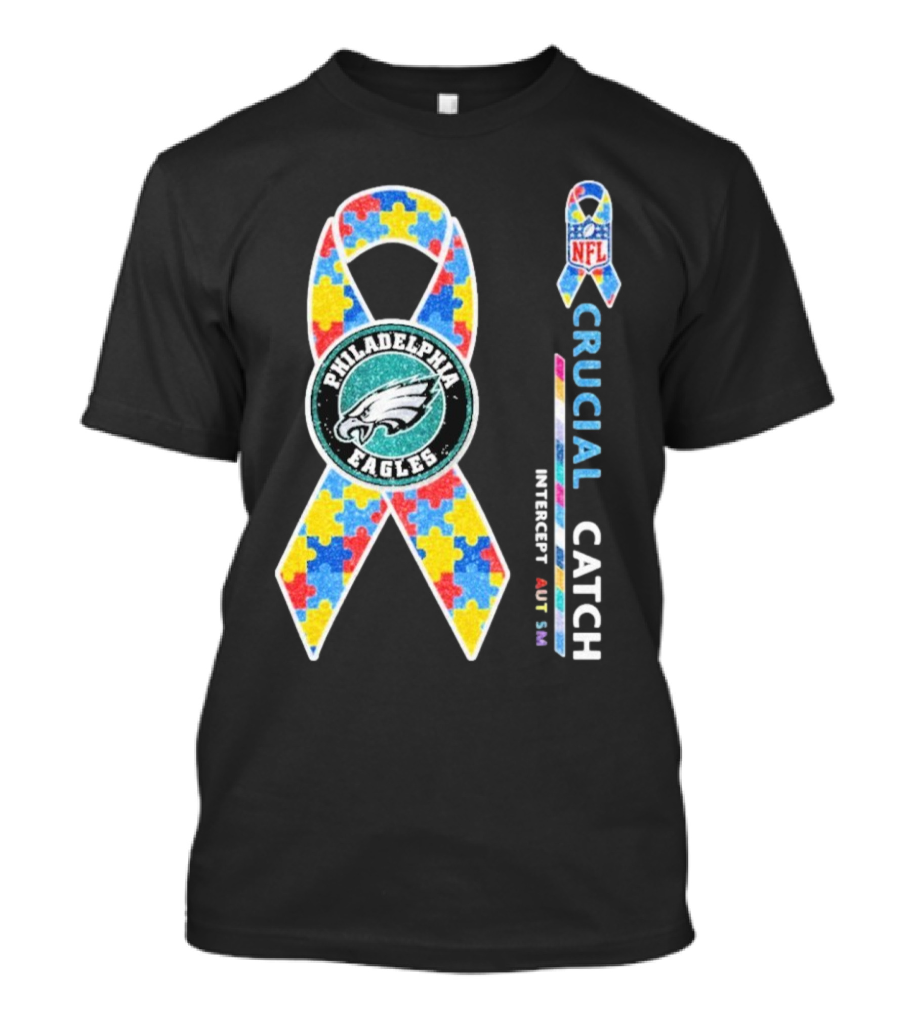 Philadelphia Eagles Autism Awareness Crucial Catch NFL Puzzle Ribbon T-Shirt