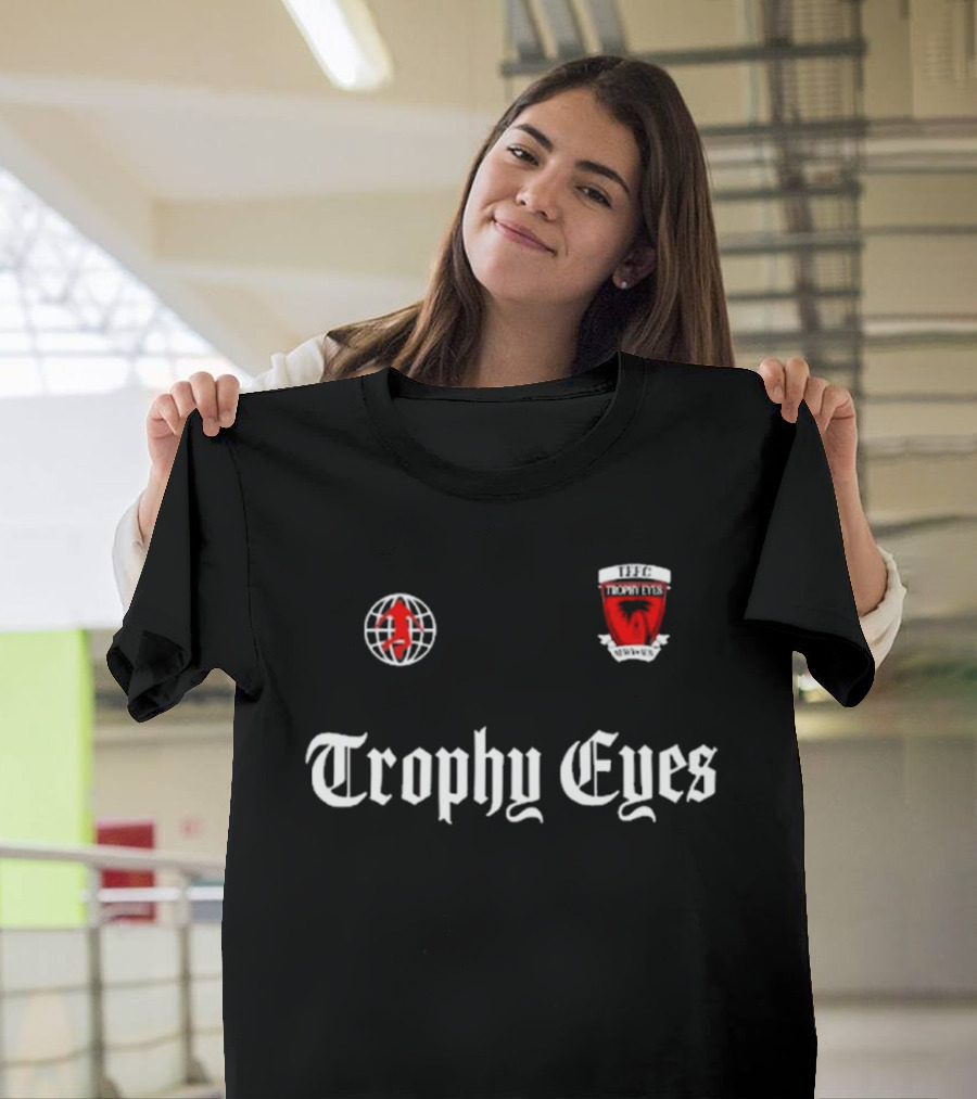 Trophy Eyes Jersey Red Crest and Globe Symbol T-Shirt